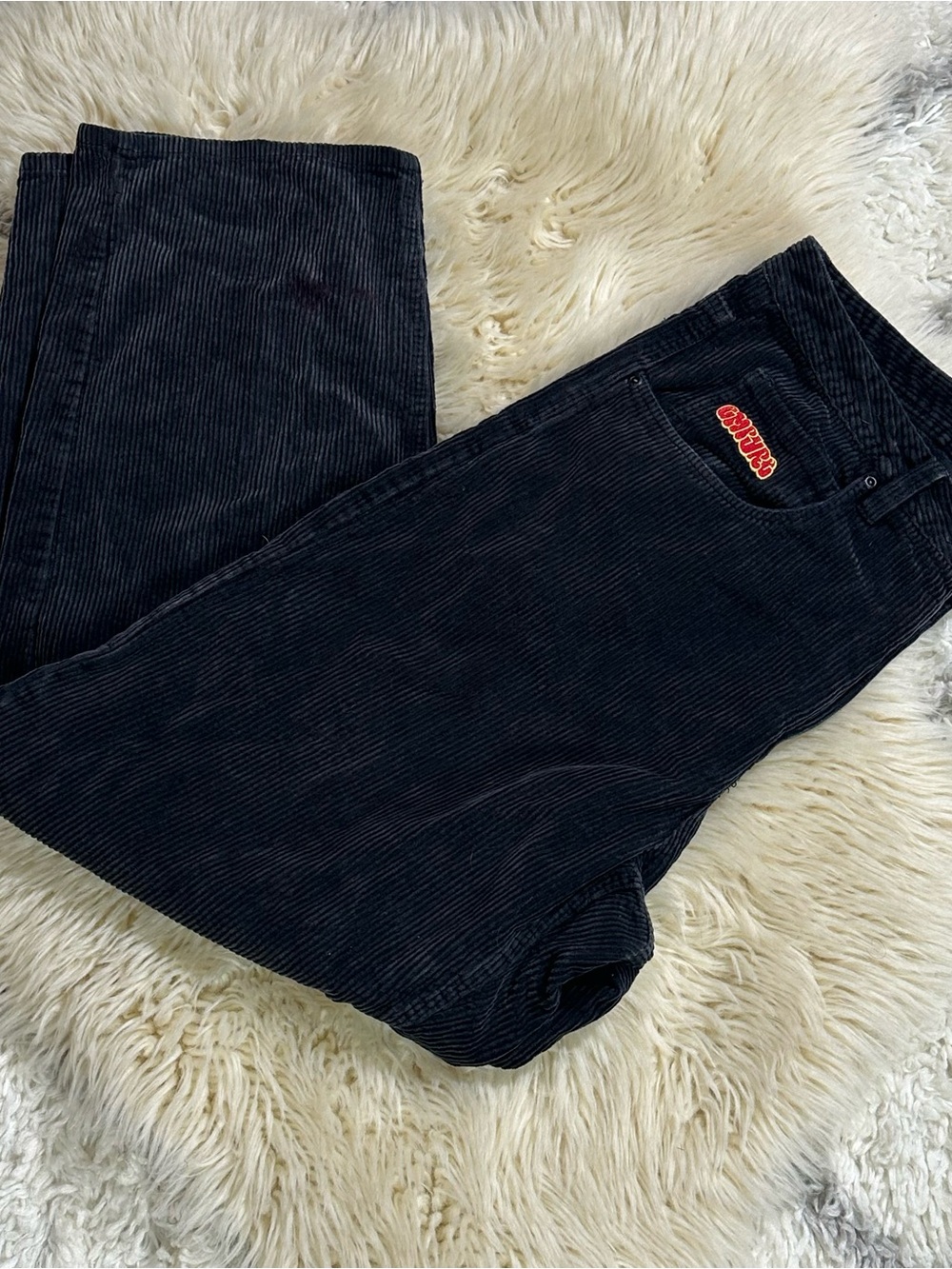 Empyre Black Corduroy Relaxed Pants with Red Logo Accent
